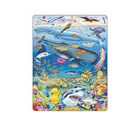 Larsen FH20 Marine Life in the Pacific Ocean - 66 Piece Boxless Tray & Frame Jigsaw Puzzle for Kids - Educational Ocean Animals Toy for Toddlers & Children