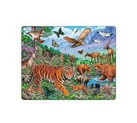 Larsen FH39 Amur Tiger in Siberian Summer Puzzle - 36-Piece Tray & Frame Jigsaw, Educational Wildlife Puzzle for Kids 3-8 with Snow Leopard, Lynx & Forest Animals