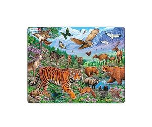 Larsen FH39 Amur Tiger in Siberian Summer Puzzle - 36-Piece Tray & Frame Jigsaw, Educational Wildlife Puzzle for Kids 3-8 with Snow Leopard, Lynx & Forest Animals