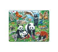 Larsen FH43 Panda Bear Family Puzzle - 56-Piece Tray & Frame Jigsaw, Educational Wildlife Puzzle with Red Panda, Birds & Asian Animals, Kids 4-12