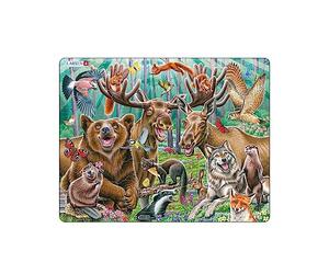 Larsen Forest Animals Puzzle for Kids - Educational Happy Forest Jigsaw (42 Pieces) - Memory Game, Contour & Animal-Shaped Pieces, Tray & Frame, Ages 4+