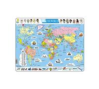 Larsen K1 World Map Puzzle - 107-Piece Tray & Frame Jigsaw for Ages 8+, Political Map, Countries & Capitals, Educational Geography Puzzle for Kids & Adults