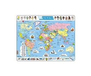Larsen K1 World Map Puzzle - 107-Piece Tray & Frame Jigsaw for Ages 8+, Political Map, Countries & Capitals, Educational Geography Puzzle for Kids & Adults