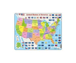 Larsen K12 United States Political Map - 48-Piece Boxless Tray Jigsaw Puzzle - Educational Geography Learning for Kids Age 4+ - Includes State Flags & Capitals - English Edition