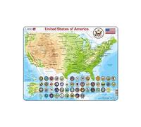 Larsen K36 Larsen USA Map Puzzle - 90-Piece Tray & Frame Jigsaw for Ages 8+, Educational Geography of States, Capitals & Landmarks, Durable & Eco-Friendly