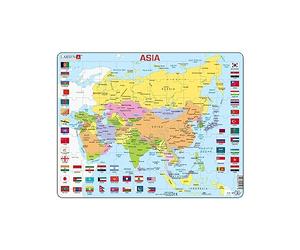 Larsen K44 Asia Political Map - 70-Piece Boxless Tray Jigsaw Puzzle - Educational Geography Learning for Kids - Includes Country Names, Flags & Capitals - English Edition
