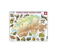 Larsen K51 Switzerland Physical Map with Animals Jigsaw Puzzle | 75 Pieces | Multilingual (German/French) Edition | Fun & Educational