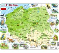 Larsen K98 Poland Physical Map Jigsaw Puzzle | 61 Pieces | Polish Edition | Educational Tray & Frame Puzzle for Kids