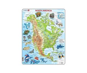 Larsen North America Map Puzzle - 66-Piece Tray Puzzle for Kids (Topographic Map, Learn Countries, Cities & Wildlife) Educational STEM Toy Ages 6+