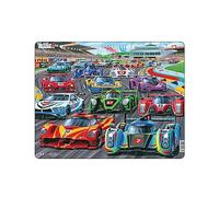 Larsen PG1 Racing Cars on the Track Jigsaw Puzzle | 38 Pieces | Boxless Tray & Frame | Fun & Educational Puzzle for Kids | Perfect for Young Car Enthusiasts