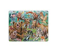 Larsen Puzzle Happy Forest Selfie, Ages 4+, Educational Nature Jigsaw, 42 Contour Pieces, Tray & Frame, Memory Game, Durable Cardboard, Wildlife Puzzle for Kids