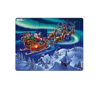 Larsen XM1 Santa Claus and His Sleigh in Northern Lights I 26 Piece Boxless Tray & Frame Christmas Themed Jigsaw Puzzle I Puzzle for Ages 6 and Up I Made in Norway