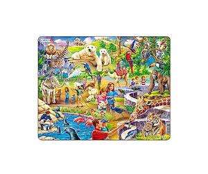 Larsen US30 48-Piece Zoo Jigsaw Puzzle - “An Exciting Day at the Zoo” for Kids & Toddlers - Animal-Themed Tray Puzzle, Great Educational Gift & Indoor Activity