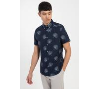 Larsson & Co Men's Floral Abstract Print Linen Blend Short Sleeve Shirt in Navy | Size: Medium Larsson & Co Navy M