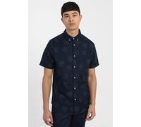 Larsson & Co Men's Floral Print Linen Blend Short Sleeve Shirt in Navy | Size: Medium Larsson & Co Navy M