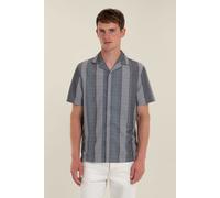 Larsson & Co Men's Janne - Jacquard Stripe Short Sleeve Shirt in Blue | Size: Medium Larsson & Co Blue M