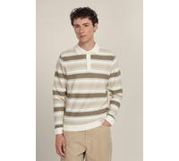Larsson & Co Men's Osterby - Stripe Knitted Long Sleeve Polo Shirt in Stone | Size: Medium Larsson & Co Stone M