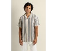 Larsson & Co Men's Waffle Jacquard Stripe Short Sleeve Shirt in Blue | Size: Medium Larsson & Co Blue M