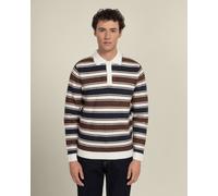Larsson & Co Osterby - Stripe Knitted Long Sleeve Polo Shirt - M - Navy