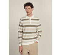 Larsson & Co Osterby - Stripe Knitted Long Sleeve Polo Shirt - M - Stone