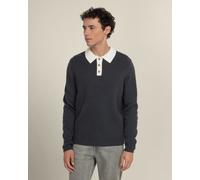 Larsson & Co Tarup - Wool Blend Long Sleeve Polo Shirt - Charcoal - M