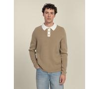 Larsson & Co Tarup - Wool Blend Long Sleeve Polo Shirt - Stone - M