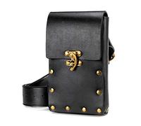 Larswon Renaissance Bag Medieval Belt Pouch Leather Belt Pouch Leg Phone Holder Festival Faire Accessories Black
