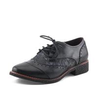 L'Artiste BARGIASTI-FLO Baroque Leather Oxford - Lace-Up Loafer with Floral Embossed Detailing, Black Multi, 6.5-7