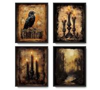 LARTSFRO Vintage Gothic Dark Crow Wall Art Decor Posters, Halloween Gothic Witchy Raven Home Room Bedroom Bathroom Dorm Wall Art Decor Aesthetic, Haunted House Decor, 10x8 Inch Set of 4 Pcs Pictures