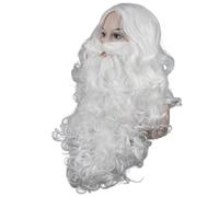 LARUISEE Professional Santa Wig Beard Set Synthetic Fiber White Mustache Washable Exceptional Clauses Christmas Costume Santa Clauses Hair And Beard