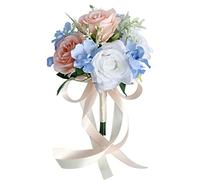 LARUISEE Wedding Artificial Blue Pink Small Flower Bouquet Ornaments Handheld Flower Ornaments Crafts Supplies For Wedding Day Bridal Party Bouquet