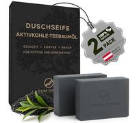 larum sports Charcoal Soap Bar - Black Soap for Face and Body - Acne Soap Bar with Activated Carbon, Tea Tree Oil and Zinc - Natural Vegan Cleansing Bar for Oily and Blemish Prone Skin - 2x 85 g
