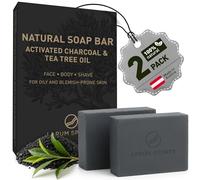 larum sports Charcoal Soap Bar - Face and Body Wash - Tea Tree Soap - Acne Cleansing Bar with Activated Carbon - Natural Vegan Formula for Oily Blemish-Prone Skin - 2x 85 g