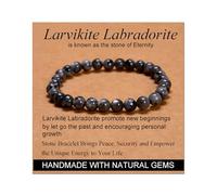 Larvikite Labradorite - Eternity - Handmade Handmade Yoga Stretch Elastic Bracelet Natural Stone Crystal Healing Power Energy Gifts for Unisex Adult 6mm