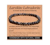 Larvikite Labradorite - Eternity - Handmade Handmade Yoga Stretch Elastic Bracelet Natural Stone Crystal Healing Power Energy Gifts for Unisex Adult 4mm