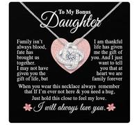 Larvincy Mother's Day Gift for Stepdad Stepmom - To My Bonus Daughter Necklace, Unbiological Daughter Jewellery with Heartfelt Message and Elegant Graduation Birthday Box, Led Box, Gold, Cubic
