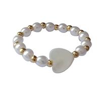 LARVOVUE White Pearl Heart Adjustable Rings for Women and Handmade Stacking Stackable Beaded Rings