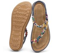 Larwen Comfortable Womens Sandals Dressy: Anti-Slip Outsole & Elastic Ankle Strap for Summer Vacation - Soft Footbed & Lightweight for All-Day Comfort - Fashion Women, Blue, 6 UK