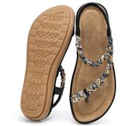 Larwen Comfortable Womens Sandals Dressy: Anti-Slip Outsole & Elastic Ankle Strap for Summer Vacation - Soft Footbed & Lightweight for All-Day Comfort - Fashion Women, Black, 7 UK