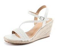 Larwen Womens Dressy Wedge Sandals: Cushioned Footbed & Stable Espadrille Wedge for All-Day Wear - Lightweight & Braided Upper for Confident Walking - Women 25-45, White, 5.5 UK