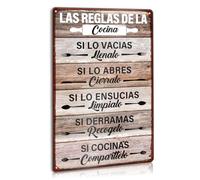 Las Reglas de la Cocina Spanish Kitchen Rules Metal Sign Wall Decor, Rustic Farmhouse Kitchen Decor with 7 Cooking Rules for Home Dining Room Restaurant Pantry 20x30cm