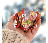Las Vegas City Landscape Christmas Tree Ornament USA America Map Outline Flag Porcelain Pendant Christmas Tree Decorations Custom Ceramic Porcelain Souvenir for Family Birthday New Year Home