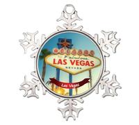 Las Vegas City Landscape White Snowflake Ornaments Round Christmas Tree Ornament American History U Round Keepsake City Building Pictures Collectible Gift for Holiday Decoration