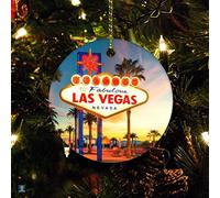Las Vegas Cityscape Christmas Ceramic Ornament Modern Abstract Cityscape Ornament Xmas Present for Boys Girls Round Ceramic Christmas Decoration