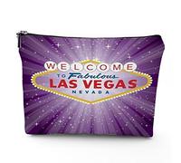 Las Vegas,Linen Makeup Bags for Women,Las Vegas Sign Over The Purple Night,Cosmetic Bag Toiletry Bag Travel Case Waterproof,Makeup Pouch Bag for Purse,Purple,7x9in