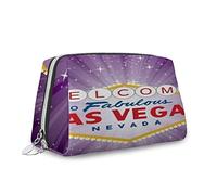 Las Vegas, Makeup Bag Cosmetic Bag,Las Vegas Sign Over The Purple Night,Leather Organizer Make Up Bag Reusable Toiletry Bag,Purple,M