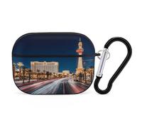 Las Vegas Night Airpod Pro Case AirPods 2 Case for Women Hard Shell Protective Cover with Carabiner Keychain Compatible with AirPods Case 2nd 1st Generation, Front LED Visible Black