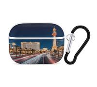 Las Vegas Night Airpod Pro Case AirPods 2 Case for Women Hard Shell Protective Cover with Carabiner Keychain Compatible with AirPods Case 2nd 1st Generation, Front LED Visible White