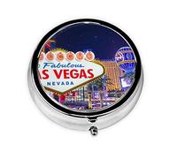 Las Vegas Night City Round Pill Box 3 Compartment Medicine Pill Case Travel Pillbox for Travel Handbag Pill Container Holder for Medication Vitamins Portable Pill Box for Pocket or Purse