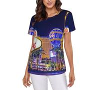 Las Vegas Night City Women's Short-Sleeve T Shirts Cute Comfy Elasticity Round Neck Summer Tops